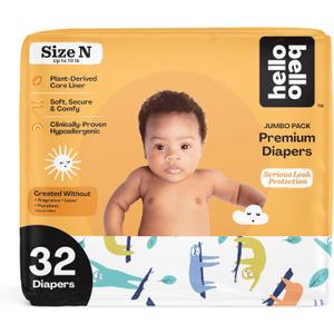 Hello Bello Premium Baby Diapers Size Newborn, 32 Count of Disposable, Extra-Absorbent, Hypoallergenic Baby Diapers with Snug and Comfort Fit, Sleepy Sloth