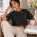 SOFIA'S CHOICE Women Oversized Short Sleeve Crop Top Ripped Distressed Tee Shirts Vintage Boxy Acid Wash Tshirt (M)