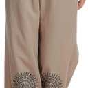 Demoking Cotton Linen Pants Women Straight Leg Casual Loose Drawstring Hippie Beach Vacation Clothes (S)