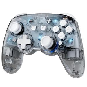 momen RGB Hall Effect Wireless Pro Switch Controller for Nintendo Switch/OLED/Lite,Gamepad Remote with 7 LED lighting Colors/Paddle/Bluetooth/PC/Turbo - Clear