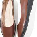 Women's Flats Comfortable Black Flats Shoes Women Round Toe Ballerina Flats Leather Dress Shoes Work Flats for Office(Brown, US 7)