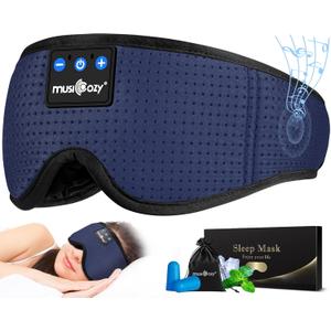 MUSICOZY Sleep Headphones Bluetooth 5.4 Headband Sleeping Eye Mask for Mom Women Men Wireless Music Earbuds Earphones for Side Sleepers Built-in HD Speakers Cool Gadgets Unique Gifts (Navy Blue)