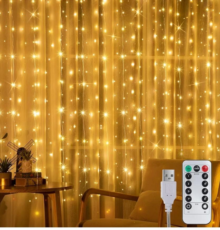 Tuanse 195 LED Curtain Tapestry Lights Backdrop String Lights, 6.5 x 5 Feet Hanging Fairy Curtain Light with 8 Lighting Modes and Remote for Bedroom Window Wall Indoor Outdoor Graduation Decor 1 Pack