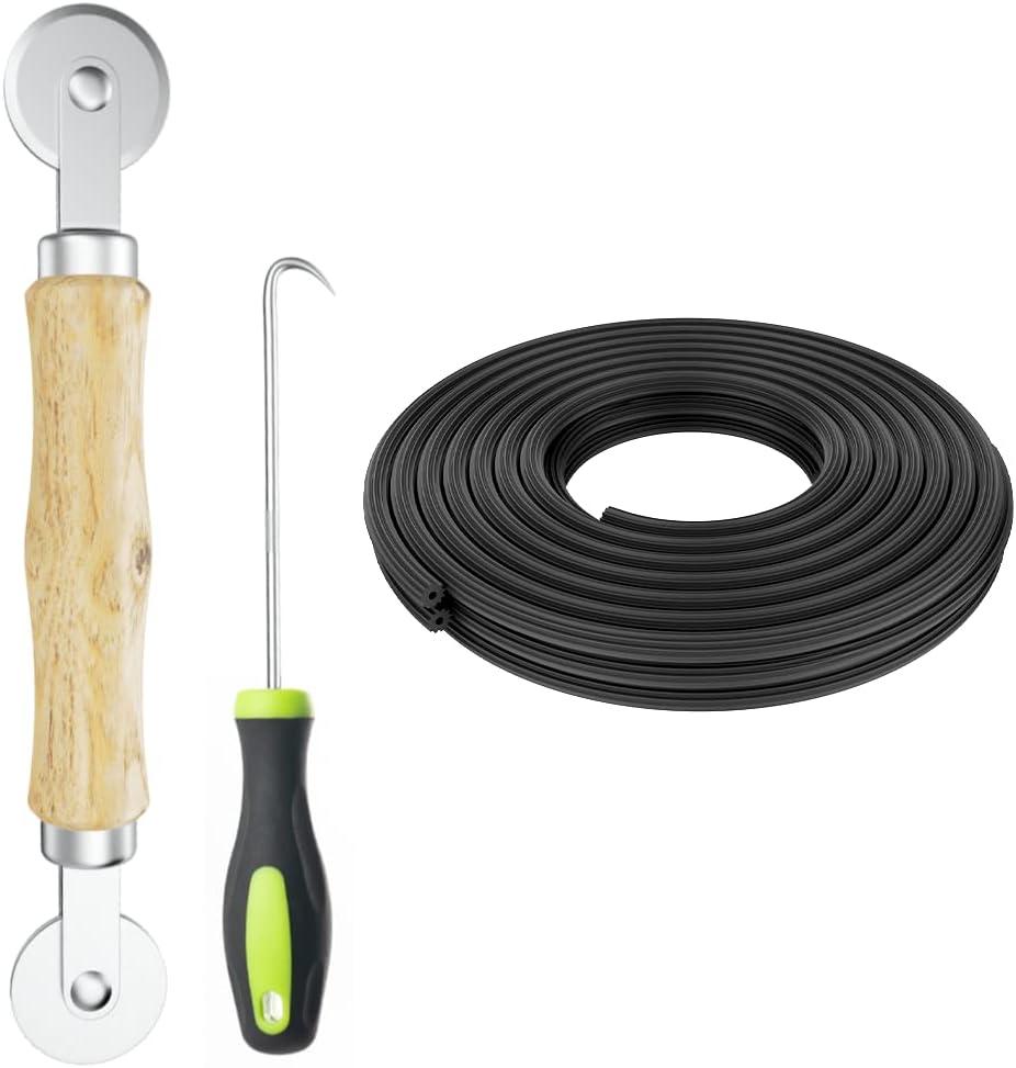 Screen Repair Kit -Screen Roller Tool with Bearing&Spline Removal Hook&Retainer Spline (25 ft) for Installing Door and Window Screens