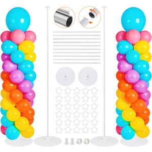 Balloon Stand Kit Set of 2, 7FT Metal Balloon Pillars Stand with Base, Reusable Balloon Columns for Birthday, Wedding, Baby Shower, Graduation Party Decorations (White)