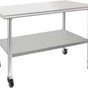 HARDURA Stainless Steel Table with Wheels 30 x 48 Inches Casters NSF Heavy Duty Commercial Work & Prep Table with Undershelf and Galvanized Legs for Restaurant Kitchen Bar and Hotel Garage