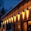 Icicle Christmas Lights Outdoor, 20.5FT LED Meteor Shower Warm White Icicle Lights with 10 Shimmer Crystal Drops, Plug in Waterproof IP44 Christmas Light for Eaves, Garden, Porch, Holiday Decoration