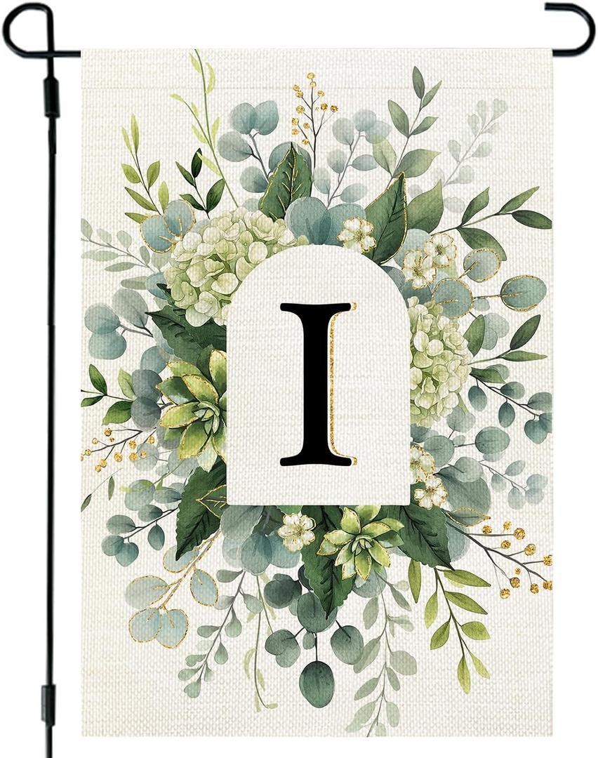 CROWNED BEAUTY Monogram Initial Letter I Garden Flag Outside 12x18