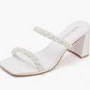 Women's Square Open Toe Heeled Sandals Two Strap Mules Slip On Block Chunky Mid Heels Sandals Size 8.5