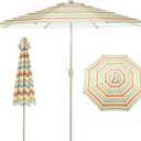 Aoodor 9 Ft Patio Market Umbrella, Outdoor Table UV Protection Umbrella with 8 Sturdy Steel Ribs, Push Button Tilt and Crank for Garden, Deck, Backyard, Poolside (Red Green and Blue)