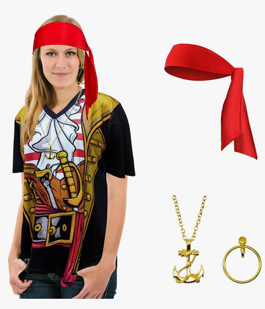 Pirate Shirt Costume Men and Women Accessories, Funny Cruise Pirates T Shirts, Novelty Caribbean Shirt for Halloween M