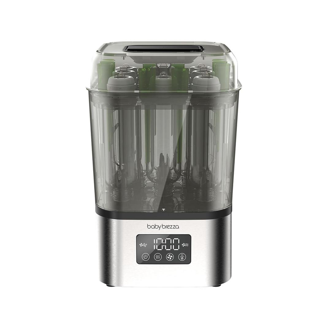 Baby Brezza 10 Minute SuperQuick Bottle Sterilizer + Dryer - Large 8 Bottle Capacity - Steam Sanitization Universal Fit for All Bottles: Plastic + Glass + Pacifiers + Breast Pump Parts, Stainless