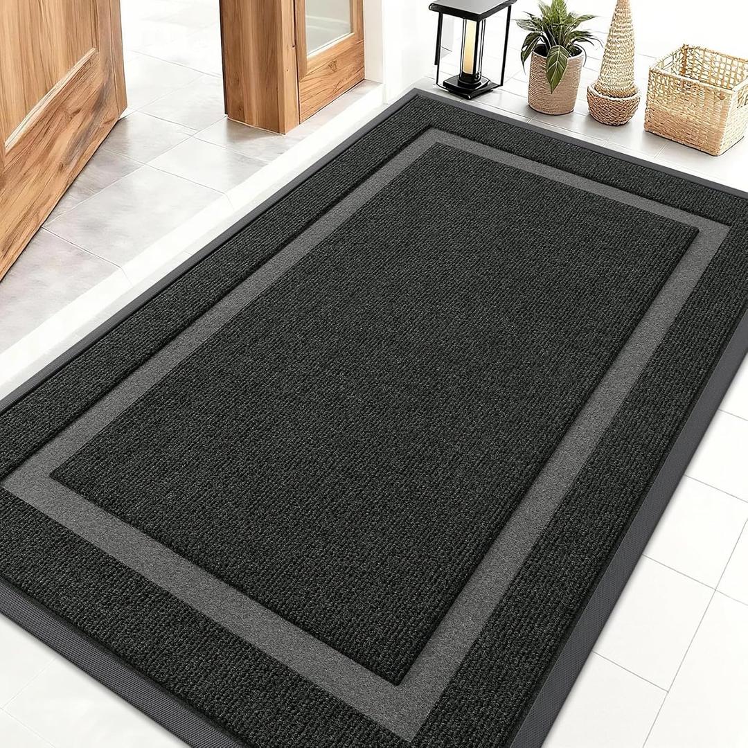 OLANLY Front Door Mat Indoor Outdoor Entrance, Waterproof All-Season, All-Weather Doormat, Sturdy Natural Rubber, Fade Resistant, Low Profile, Easy Clean Patio Porch Entryway Mat, 23.5x15.5, Black