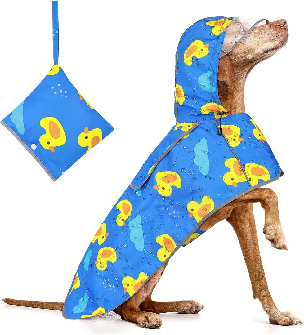 Dog Raincoat XXL - Waterproof Dog Rain Jacket, Hooded Reflective Doggy Rain Coat with Leash Hole, Foldable Pet Poncho Slicker for Large Dogs (Blue, XX-Large)