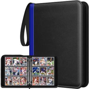 Trading Card Binder With Sleeves, 9 Pocket Premium 720 Double Sided Pocket PU Collection Binder, Collectible Albums Folder for MTG, TCG, Sports Cards, Game Cards (Dark Blue Edge, Black)