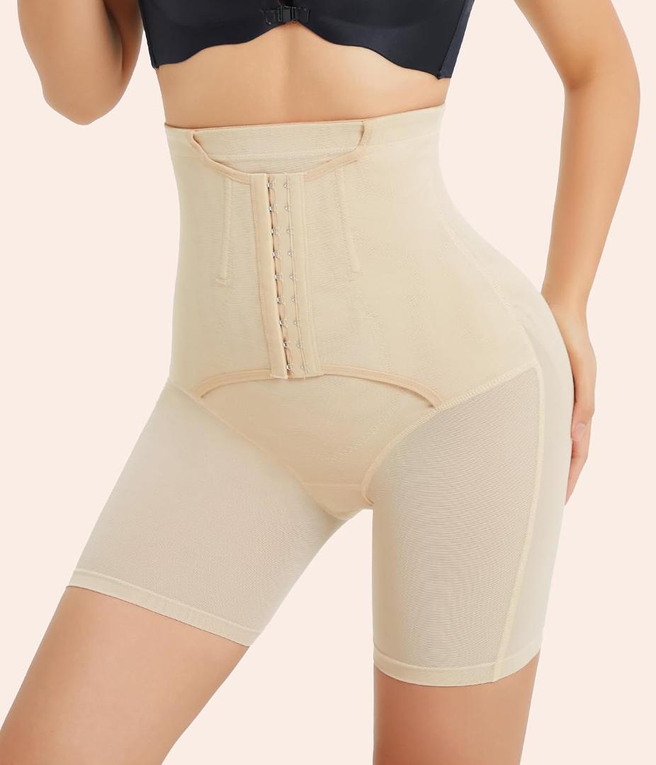 Women's high waist double pressure tummy sculpting butt lift pants Beige (Beige, M)