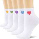 eallco Womens Cute Ankle Socks Cotton Crew Quarter Above Ankle High Socks Heart Design 5 Pairs
