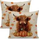 Fall Pillow Covers 18x18 Set of 2 Orange Cow Pumpkin Maple Leaf Throw Pillow Covers Outdoor Decoration Autumn Thanksgiving Decor Cow Pillowcase Farmhouse Decorative Cushion Case for Sofa Couch