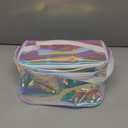 Waterproof Holographic Blue PVC Makeup Bag with Handle - 8.66 * 5.51 * 5.51 inch Travel Cosmetic Organizer for Women Men Toiletry Pouch (Holographic Blue - L)
