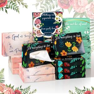 Yinder 24 Packs 960 Sheets Tissue Cube Car Facial Boxes Disposable Facial Travel Tissues Holder Soft Watercolor Boxes 2 Ply 40 Sheets for Wedding Household Car Kitchen Bathroom(Religious)