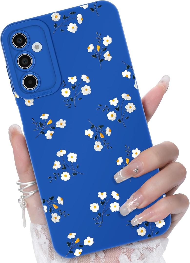 3 x for Samsung Galaxy A13 5G/A04S Phone Case, Fashion Flower Pattern Design Girls Women Liquid Silicone Cover, Slim Shockproof and Scratch-Resistant Soft Case for Samsung A13 - Blue