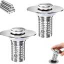 Bathroom Sink Stopper, (2PCS) Stainless Steel Pop-up Sink Stopper Hair Catcher with Removable Basket, Brass Bullet Core, Universal Fit 1.1-2.44 Inch