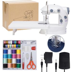 Sewing Machine for Beginners with Expansion Table Foot Pedal 42Pcs Sewing kit Finger Guard & Light Mini Small Portable Sewing Machines 2-Thread 2-Speed 2-Switches for Kids Ages 8-12 White and Grey