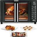 Gourmia Toaster Oven Air Fryer Combo 17 cooking presets 1700W french door digital air fryer oven 24L capacity accessories, convection rack, baking pan tray recipe book GTF7460, Large, Black