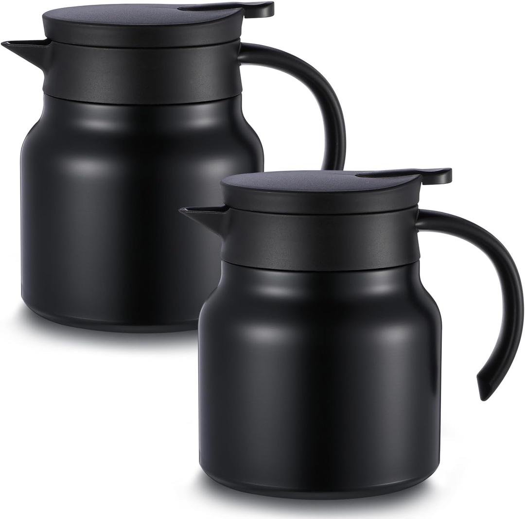 Ziliny 2 Pcs 27 oz Thermal Coffee Carafes for Keeping Hot/cold Stainless Steel Small Coffee Creamer Container Double Wall Vacuum Insulated Tea Pot Milk Beverage Dispenser for Party Home (Black)