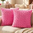FUTEI Hot Pink Decorative Throw Pillow Covers 18x18 Inch Set of 2,Soft Solid Rose Swirl Textured Cushion Case,Valentine's Day Decor for Couch Living Room