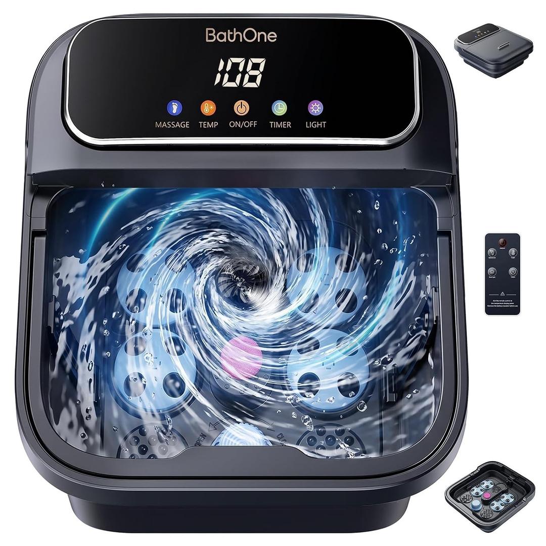 Collapsible Foot Spa Bath Massager With Heat Electric Foot Bath Soaking Tub | With Water Circulation,Large Color Touchscreen,Temp Control,Remote,3 Massage Modes,Pumice Stone,Foot Soak Tub,Gift For Family