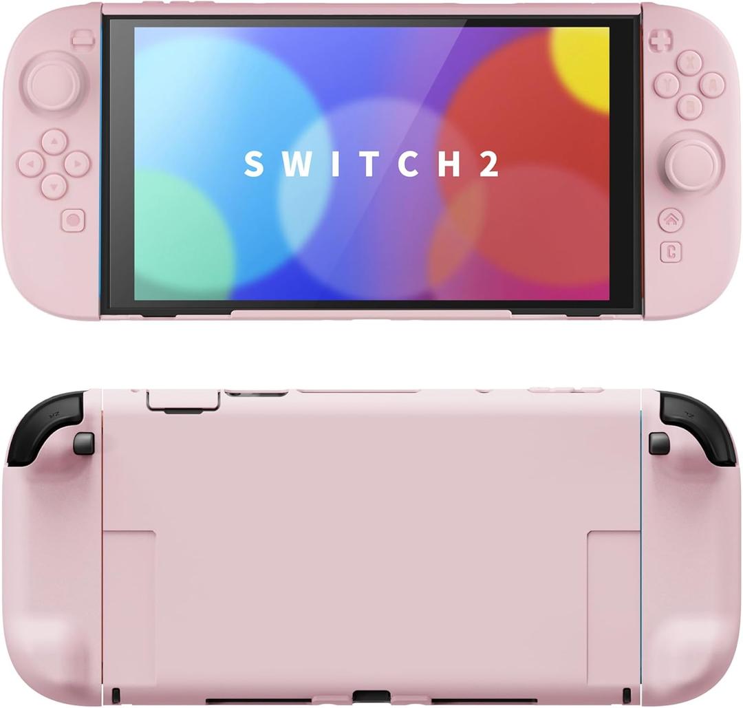 PlayVital Hard Case for Nintendo Switch 2 with Extra Stand & Thumb Grip Caps | Split Design, Dockable Protective Full-Body Shell Cover for Nintendo Switch 2 | Solid Color Series, Cherry Blossoms Pink
