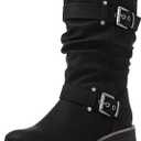 GLOBALWIN Women's Mid Calf Dress Boots Biker Motorcycle Riding Boots Women For Women (9, 21yy08black)