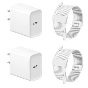 iPhone Charger Fast Charging,2Pack USB C Wall Fast Charger Block Adapter 10FT Long Type C USB C to Lightning Cable Fast Charging Cord for iPhone 14 Pro Max/14 Plus/13 Mini/12/11/XS/XR/XS Max/X/8/7/SE (White)