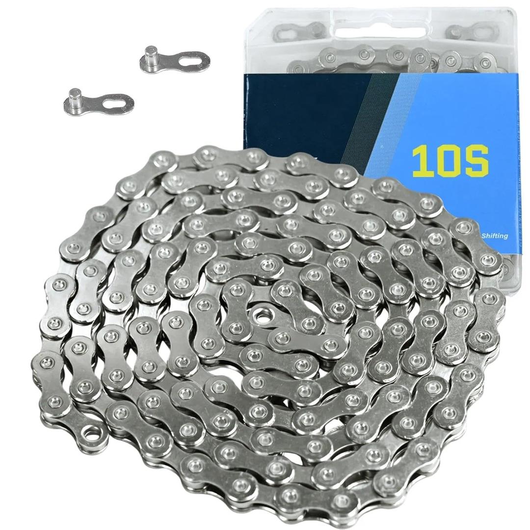 VERKSTAD Bike Chain 10 Speed Chain 1/2" x 11/128" 116 Links for Road Bike MTB,Silver
