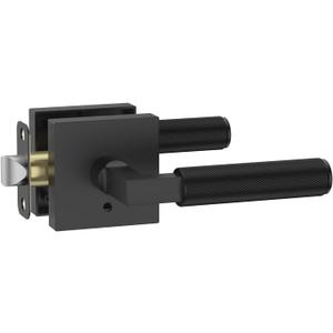 Amerdeco 1 Pack Privacy Door Handles, Matte Black Interior, Knurled Lever, Heavy Duty for Bedroom and Bathroom, Reversible Keyless for Right & Left Side AM0021