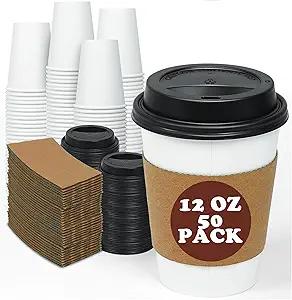SLFxotro Coffee Cups 12 oz 50 Pack, Disposable Paper Cups 12 oz, White Paper Hot Coffee Cups Suitable for Party, Picnic, Travel, and Events-white