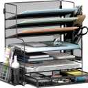 7 Tier Desk File Organizer Office storage Desk Accessories, Desktop Organizer for Office Supplies with Drawer and 2 Pen Holders (Black)