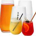 48 Pack Ribbed Origami Ripple Plastic Glasses, 24 9 Ounce Stemless Champagne Flutes & 24 12 Ounce Cups, BPA-Free Disposable Shatterproof Toasting Glasses for Weddings, Bars, and Events (Clear)