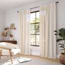 Boho Linen Curtains 63 Inch Length, Embroidered Striped Tassel Curtains 2 Panel Sets, Light Filtering Window Drapes for Living Room, Bedroom, Dining Room
