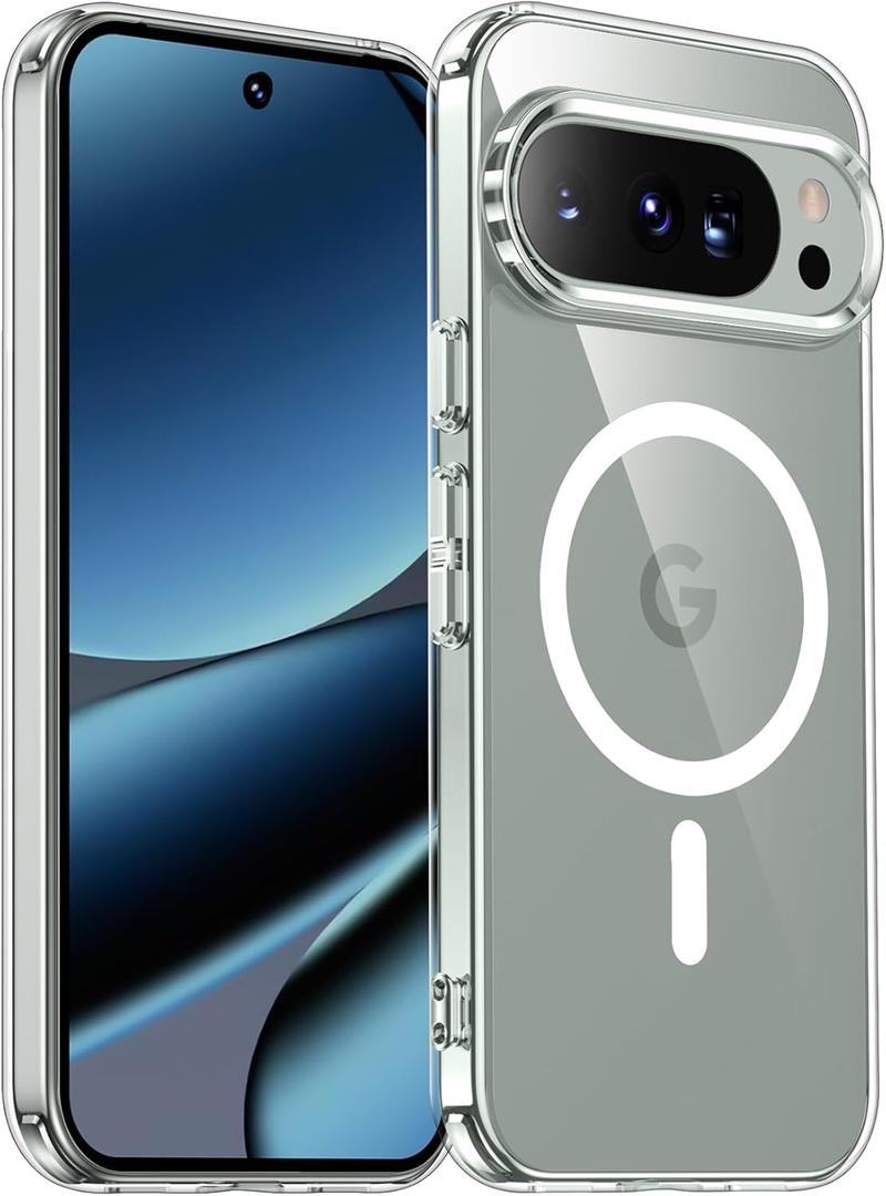 SPIDERCASE Magnetic for Google Pixel 10/Pixel 10 Pro Case, Military Grade Drop Protection Slim Crystal Clear Shockproof Anti-Fingerprint Phone Case, Phone Case for Pixel 10/10 Pro, Clear
