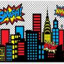 8x6ft Superhero Cityscape Photography Backdrop Skyline Buildings City Boom Background Kids Birthday Banner Party Baby Shower Decorations Photo Props