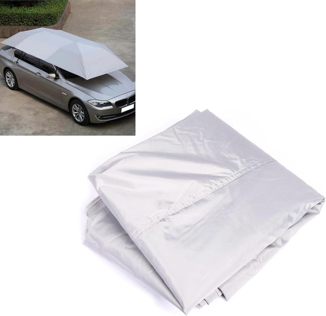 Portable Folded Oxford Cloth Outdoor Anti Vehicle Umbrella, Sunproof Car Canopy Cover, Universal Car Sun Shade Umbrella Cover Tent Cloth Uv Waterproof 4.2 x 2.1M Silver