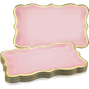 Havawish 24 Pcs 9" x 13" Pink Disposable Paper Serving Trays and Platters Food Platters for Parties White Trays Cupcake Platter Bandejas Decorativas para Fiestas for Birthday Party Weddings