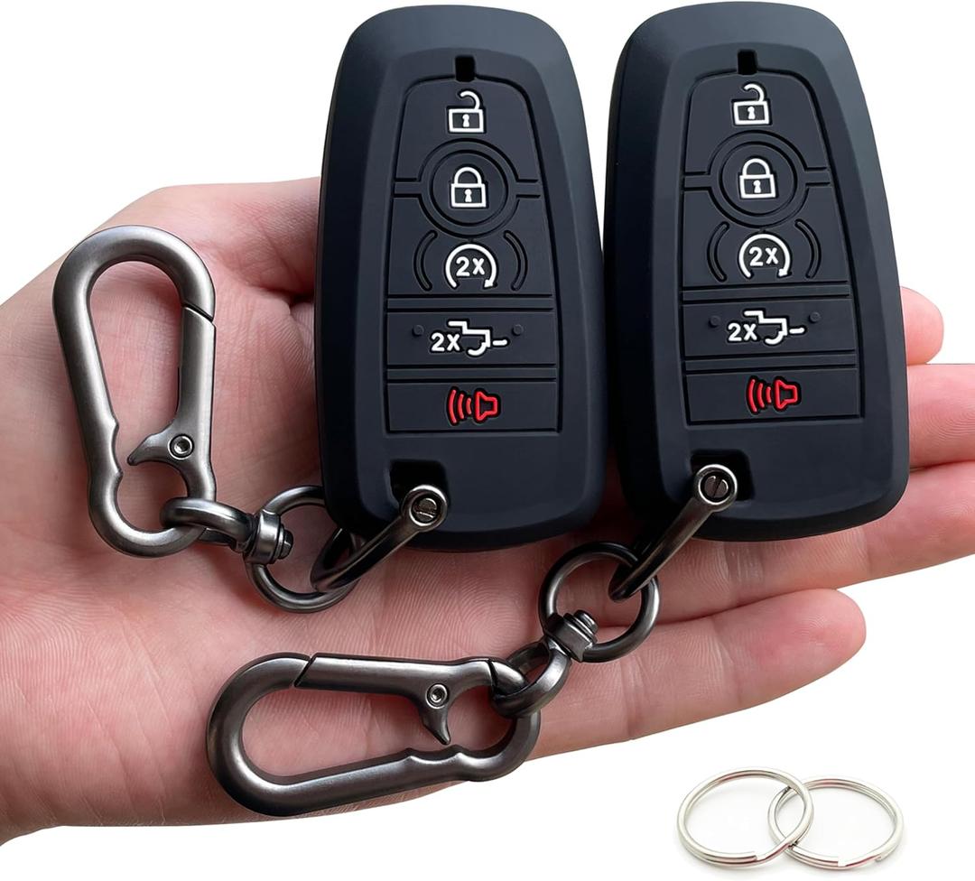 TANDRIVE Key Fob Cover for 2026 2025-2017 Ford F150 F250 F350 F450 F550 F650 F750, 5 Button, Silicone, 2-Pack, Black And Black