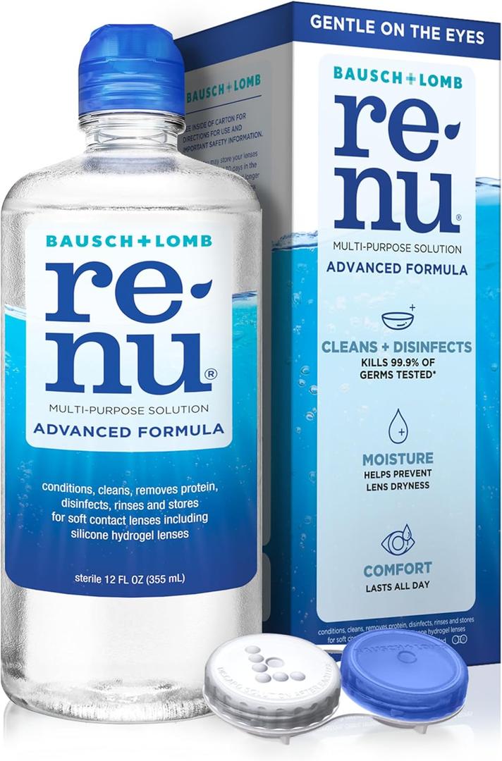 Renu Contact Lens Solution, Advanced Formula, Multi-Purpose Solution with Lens Case, Gently Cleans, Disinfects, Moisturizes & Hydrates Soft Lenses for All-Day Comfort, 12 Fl Oz