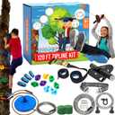 Zip Line Kit for Kids and Adults, 120 Lbs, Removable Trolley, Rustproof Stainless Steel, Quick Setup with Ratchet, Safety Harness, Backyard Adventure Fun W/Climbing Holds
