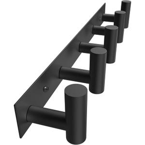 VAEHOLD Black Hat and Coat Wall Mount Rack 5 Hooks for Robes, Bags, Keys, and Towels Bathroom Towel Hanger Organizer (1 Pack)