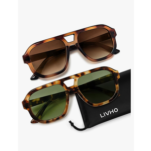 livho Trendy Polarized Square Aviator Sunglasses Women Men Square Eyewear Frame, Retro Sun Glasses for Women Men 2025 Shades, 2 Pairs