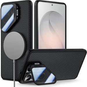Nillkin for Samsung Galaxy S26 Ultra Case with Camera Cover Stand, Compatible with MagSafe, Adjustable Kickstand, Full Camera Protection, Shockproof Protective Phone Case for S26 Ultra 6.9'', Black